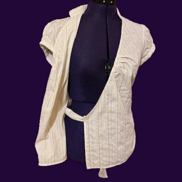 Y2K Wrap top stretch fabric white with silver + gold stripes - Picture 2 of 7